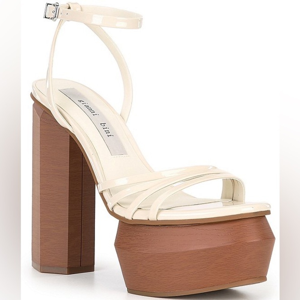 NWT Gianni Bini Cream Patent Parrish Strappy Platform Heeled Sandals 8.5